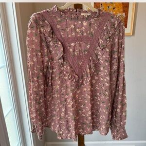 Easel Floral Lace Blouse - Mauve and Green